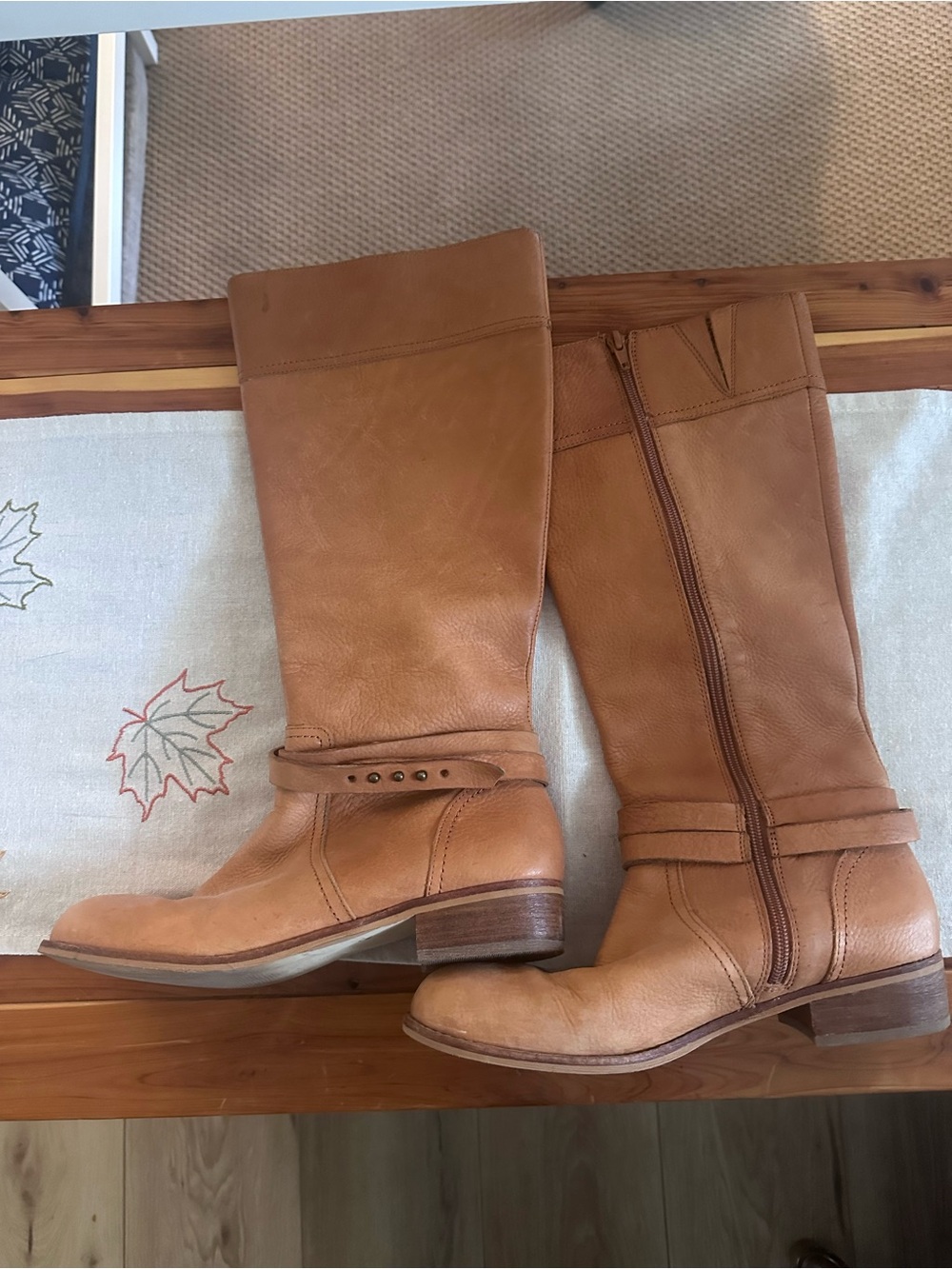 Lands' End Women's Tan Leather Mid-Calf Riding Boots